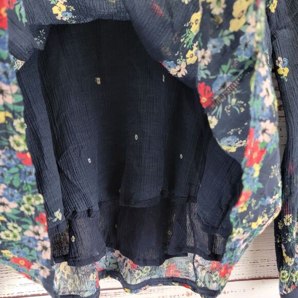Sea New York Blouse Size 2 Top Floral Peasant V-Neck Tassel Ruffle Long Sleeve - Picture 9 of 14